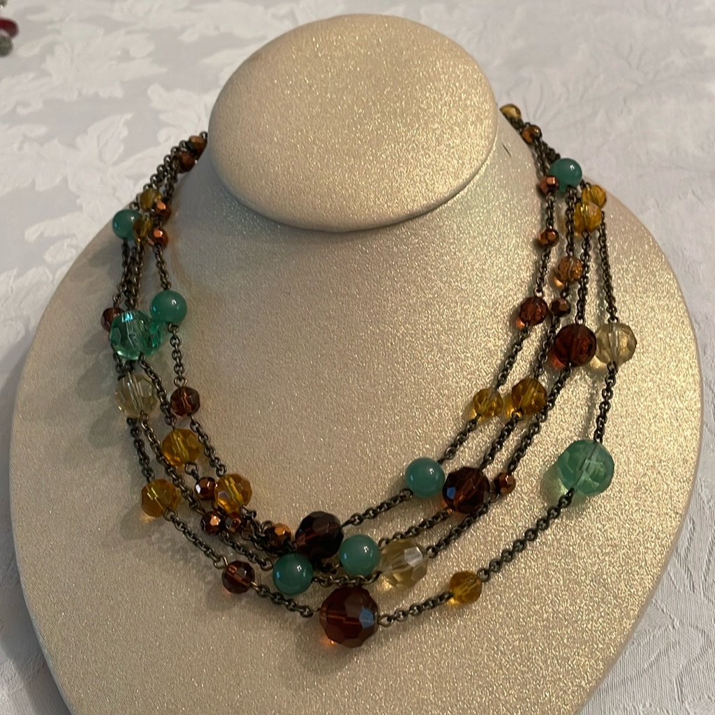 Multi Strand Copper Finish With Stones Necklace 5$